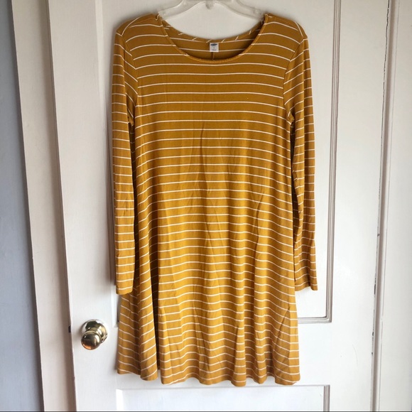 Old Navy Dresses & Skirts - Old Navy Yellow Striped A-Line Long Sleeve Dress
